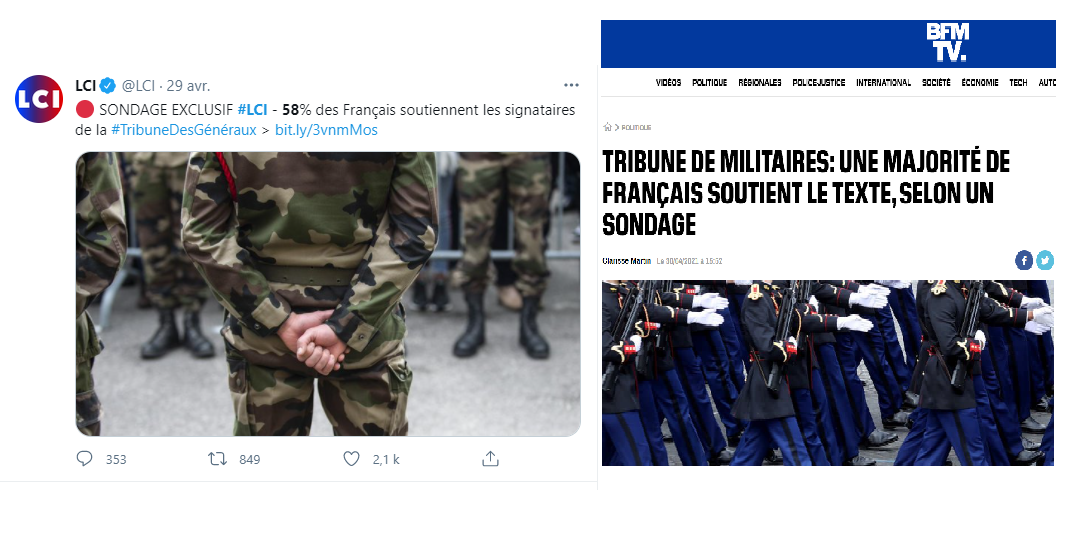 « 58% des Français soutiennent la tribune des militaires » : itinéraire d’une fausse information médiatique